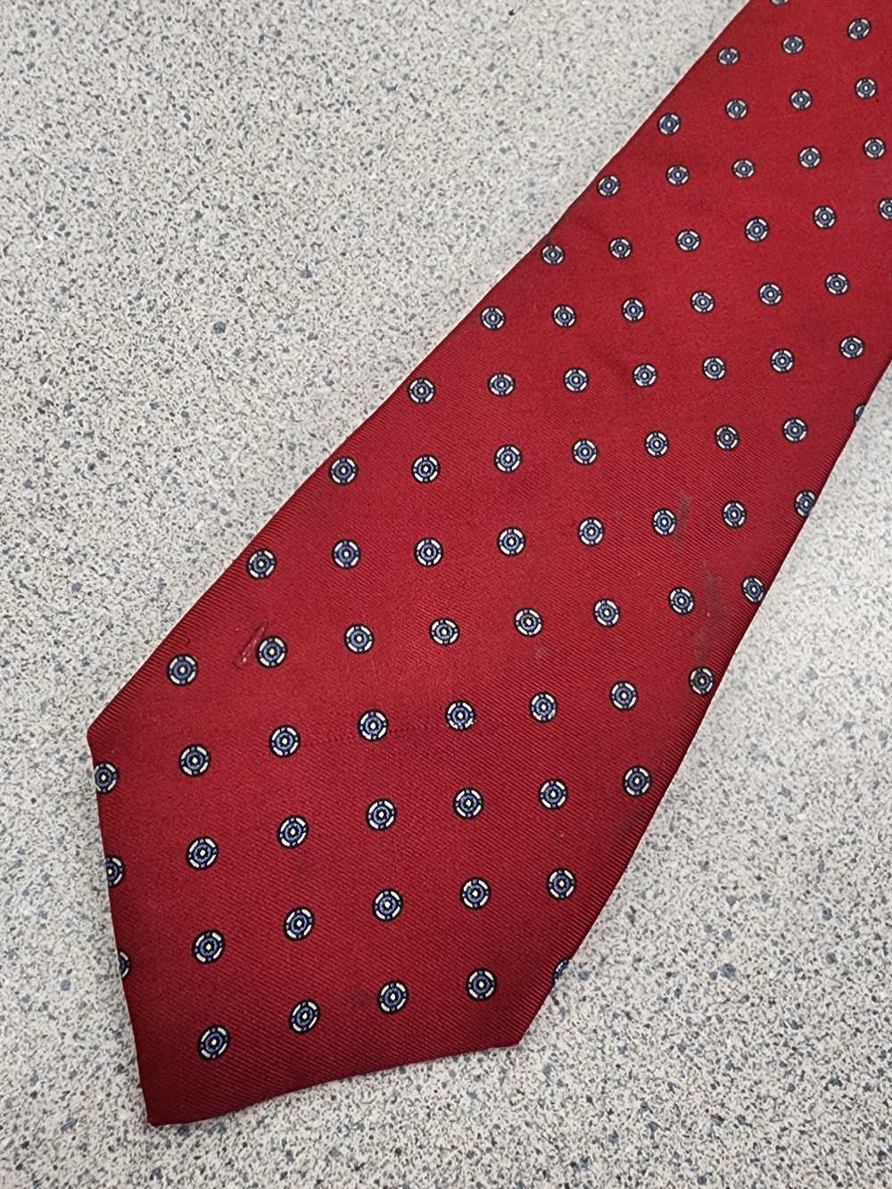 Vintage Red Silk Geometric Medallion Necktie Foulard Print Preppy Classic